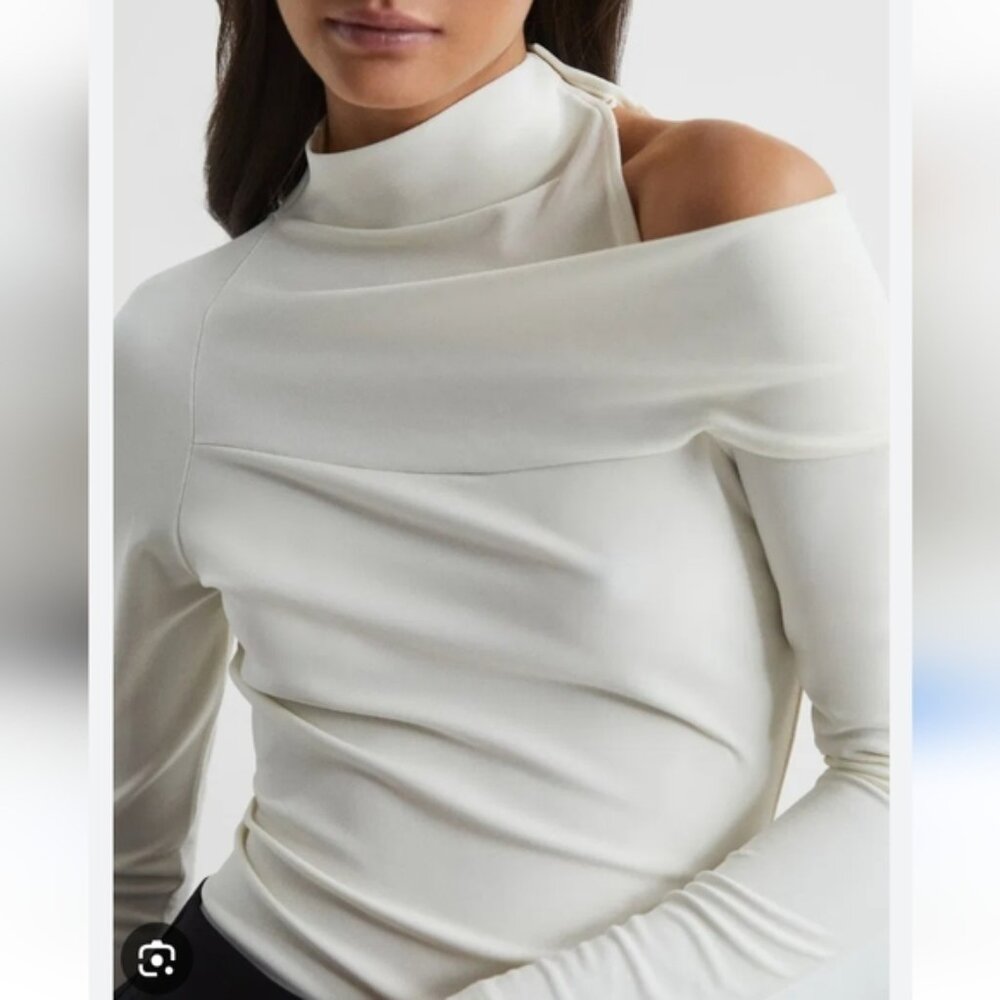 REISS High-Neck Cut-Out Drape Top